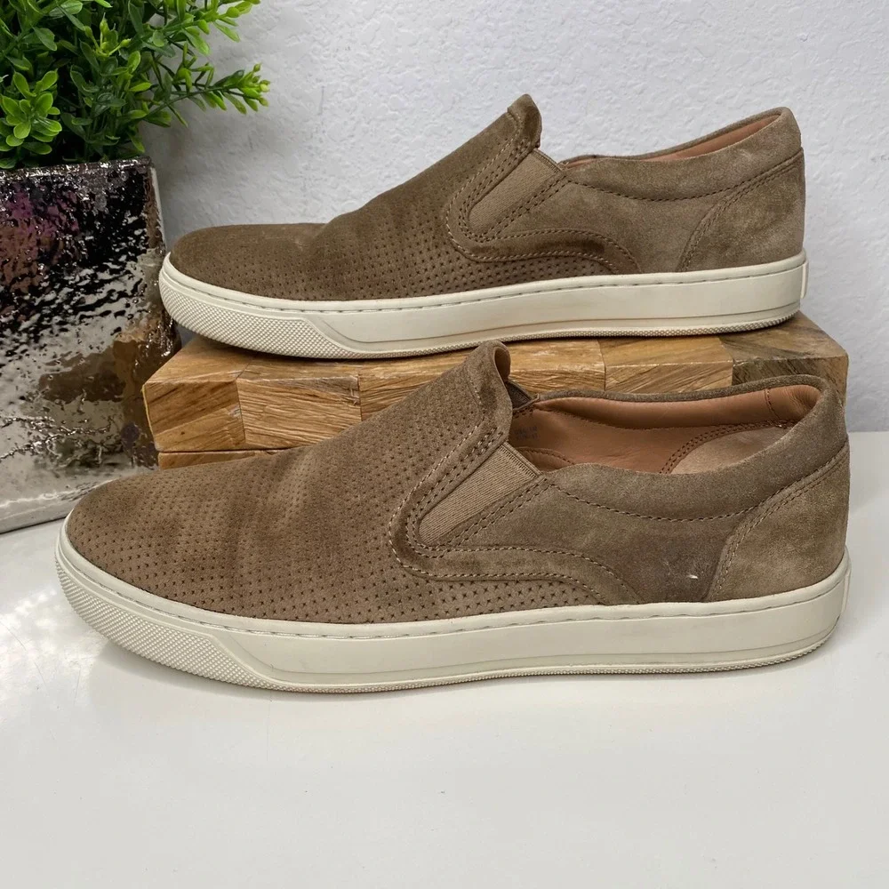 Vince Mens Ace Suede Perforated‎ Slip On Sneakers Tan Size 8 US/41 EU